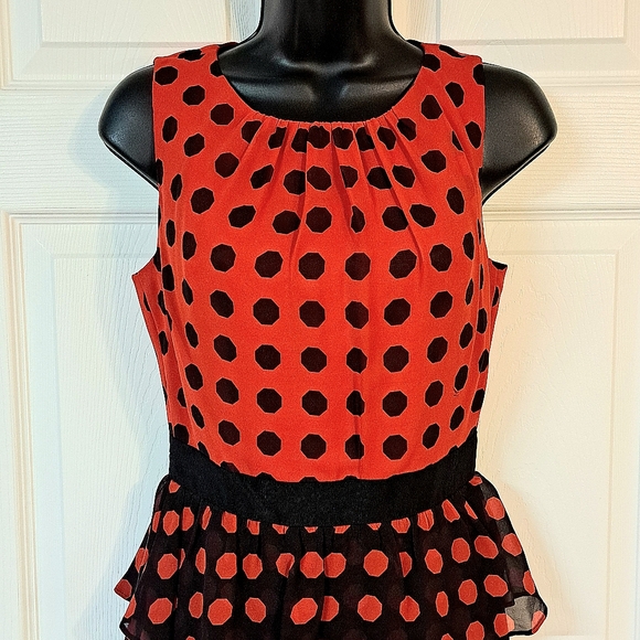 Trina Turk Red & Black Silk Sleeveless Dress - Picture 2 of 8